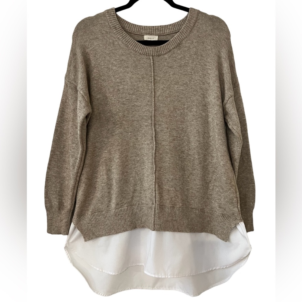 debut Tan Oxford Style Sweater w/ White Underlay(faux button down)